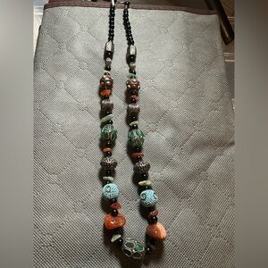 Vintage Necklace with Semi Precious Stones and Glass Beads Hook & Eye Closure